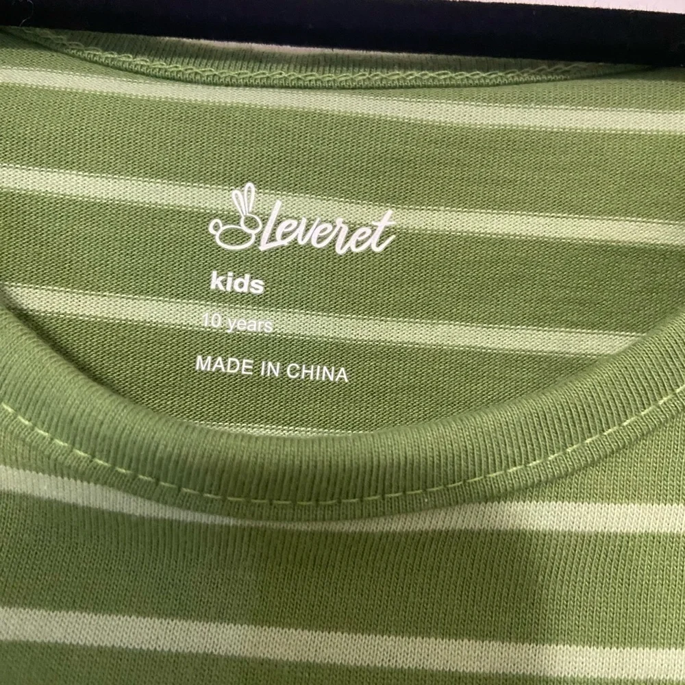 Leveret girls size 10 green stripe bunny cotton long sleeve dress LIKE NEW - Picture 7 of 8